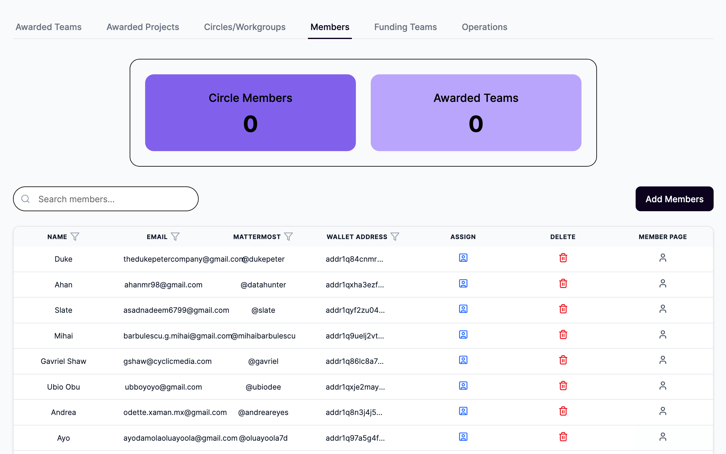 members dashboard