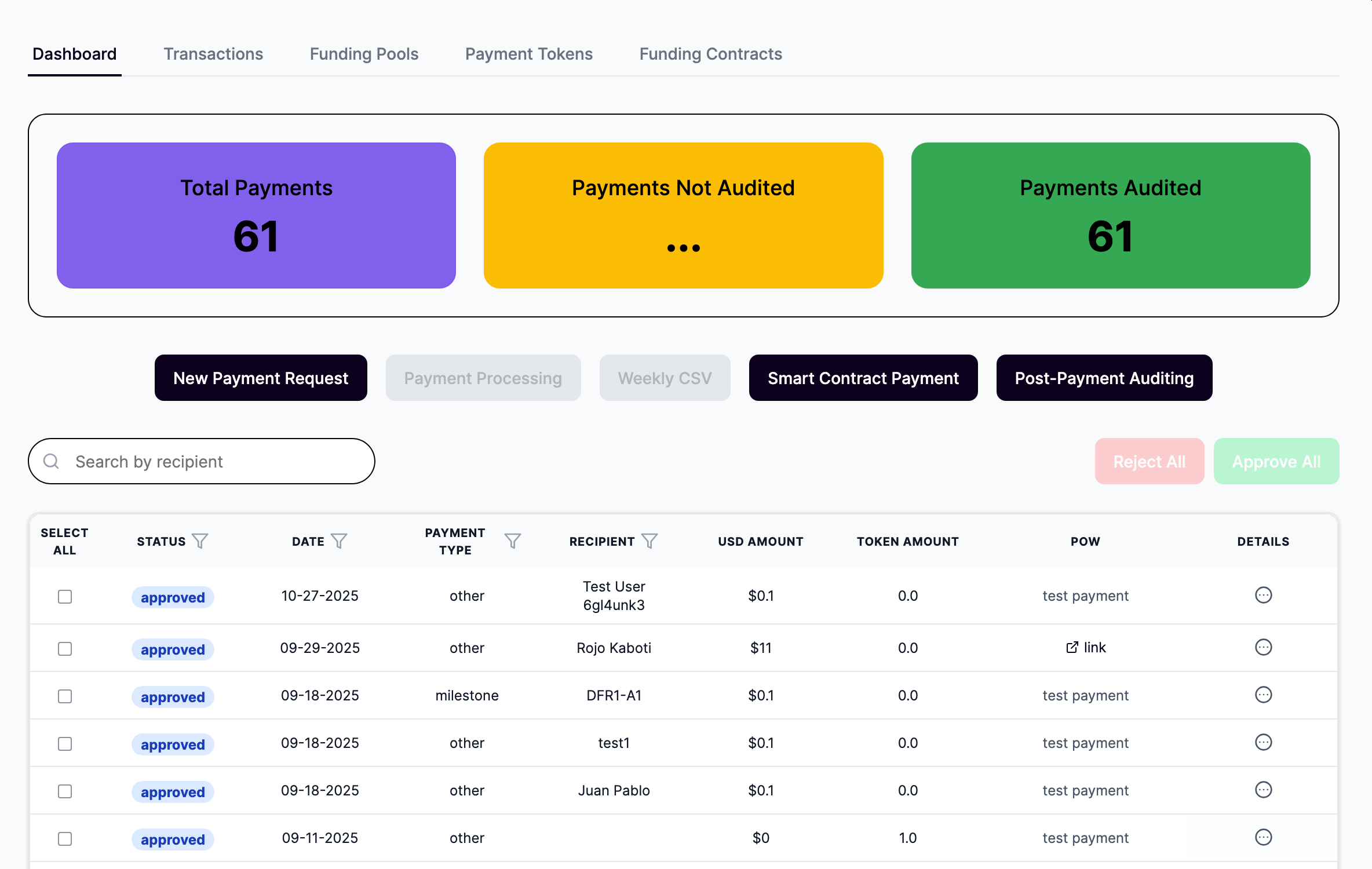 payments dashboard